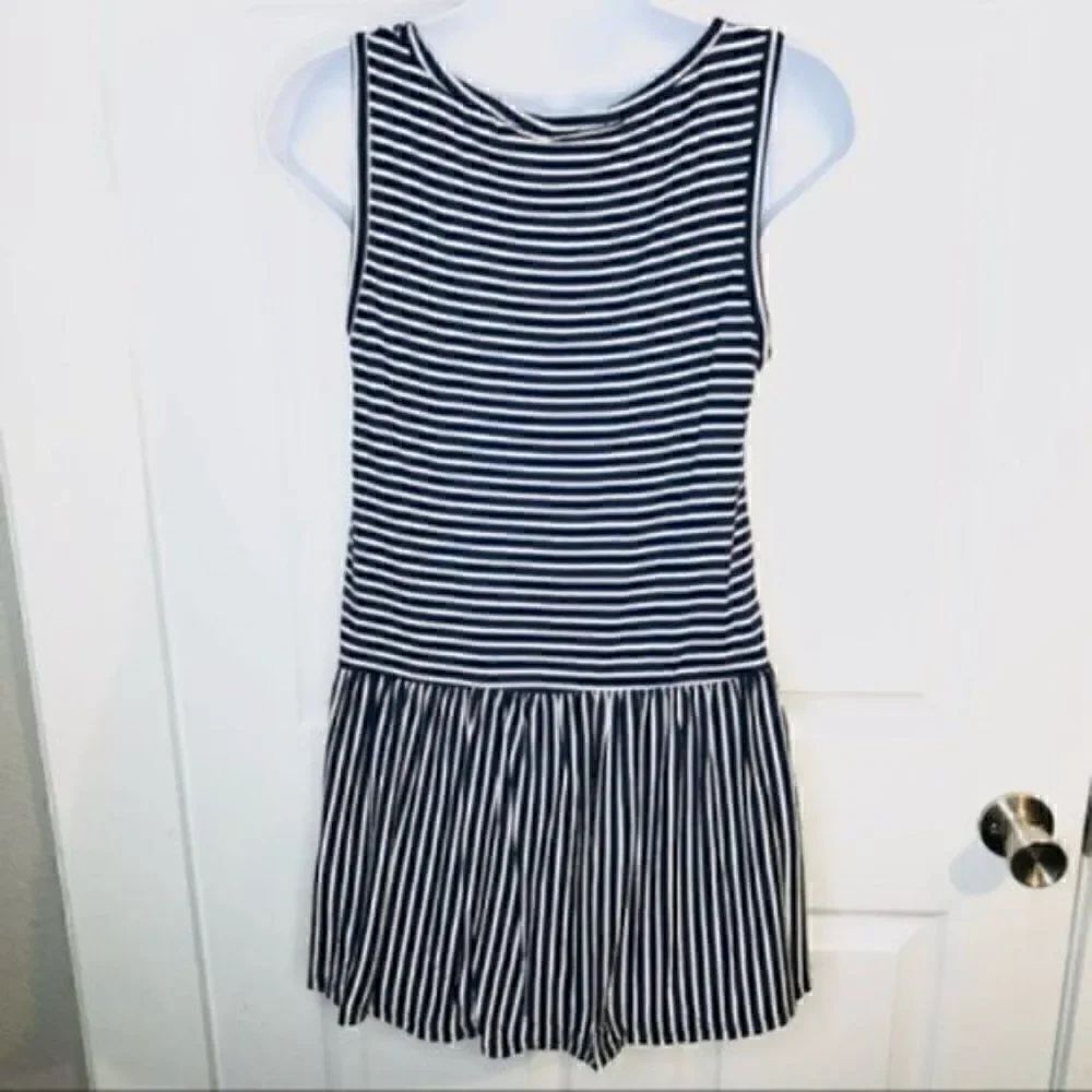 Modcloth Stripe Ruffle Tank Top In Every Direction Knit Navy Blue Cream White S - Picture 9 of 12